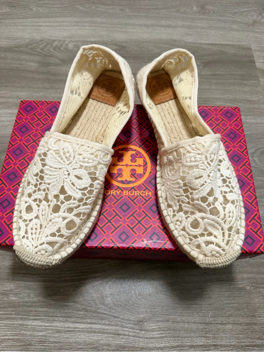 Tory Burch Cream Crochet Espadrille Slip-Ons